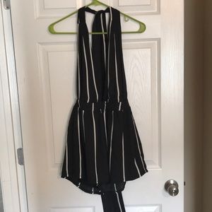 navy blue and white striped romper